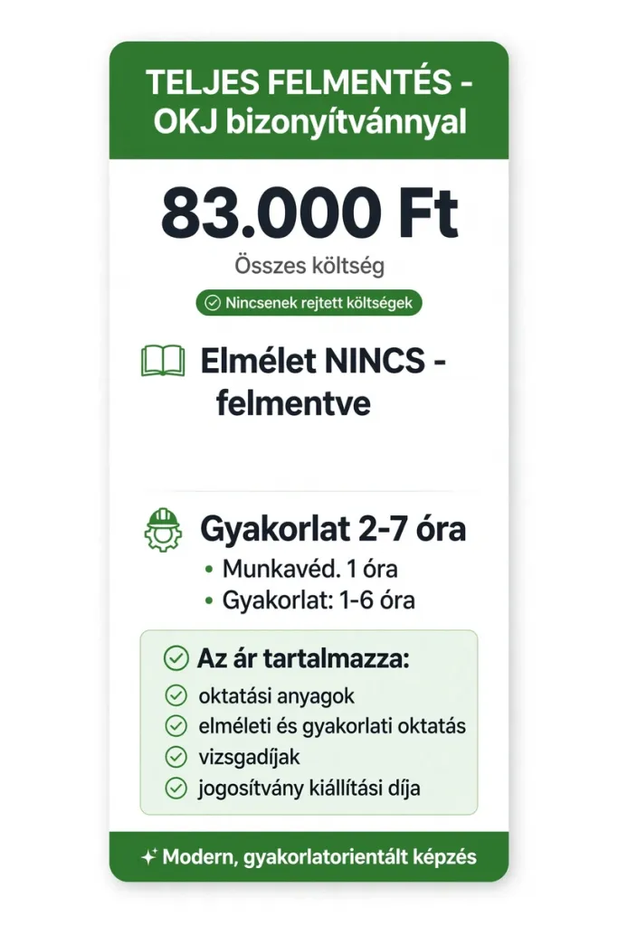 Targoncavezető tanfolyam OKJ bizonyítvánnyal teljes felmentés elmélet alól